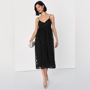 NWT Lulu’s Radiate Elegance Black Floral Tulle Midi Dress Sz XS